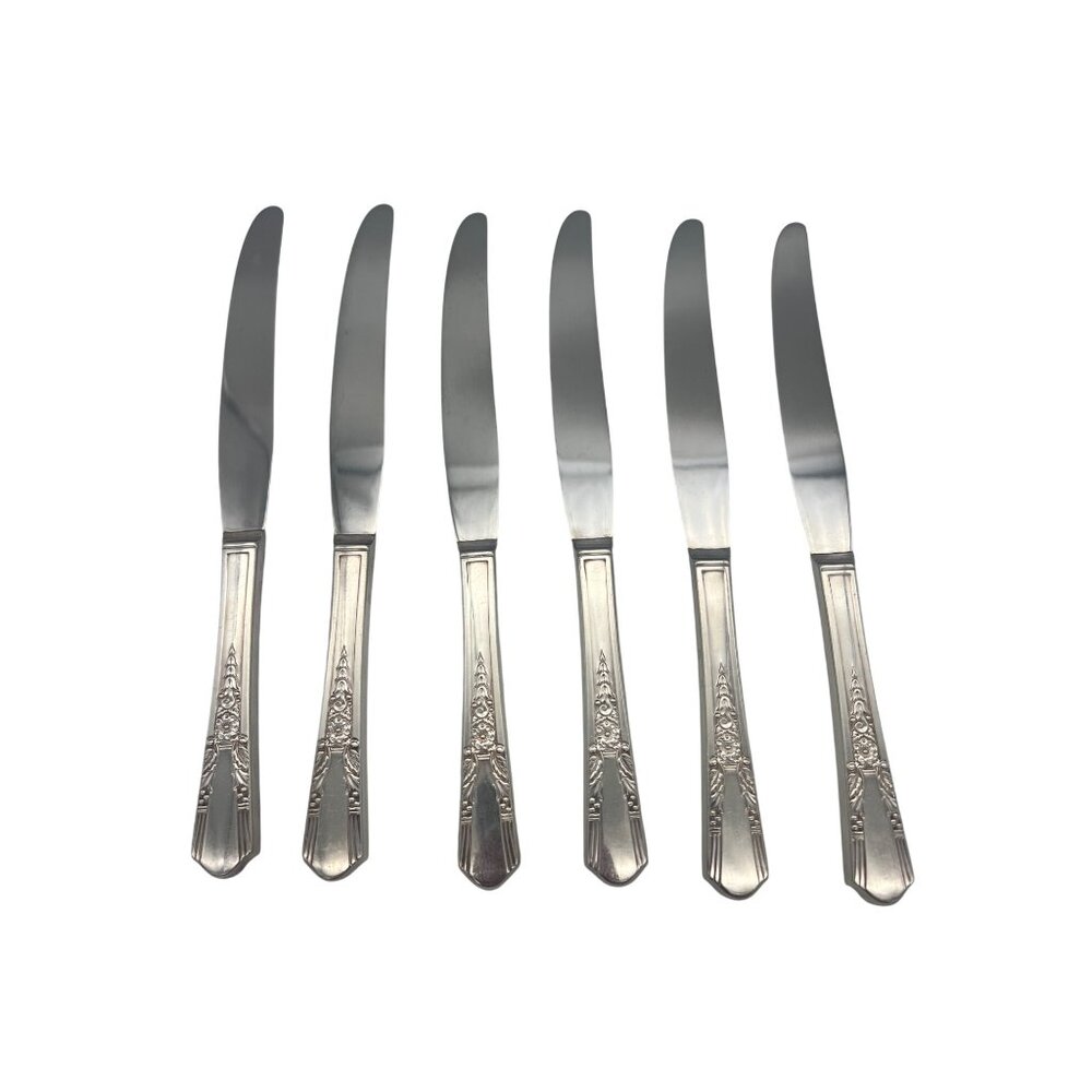 Oneida Simeon L & George H Rogers Jasmine 6 Dinner Knives 9.25" Circa 1939